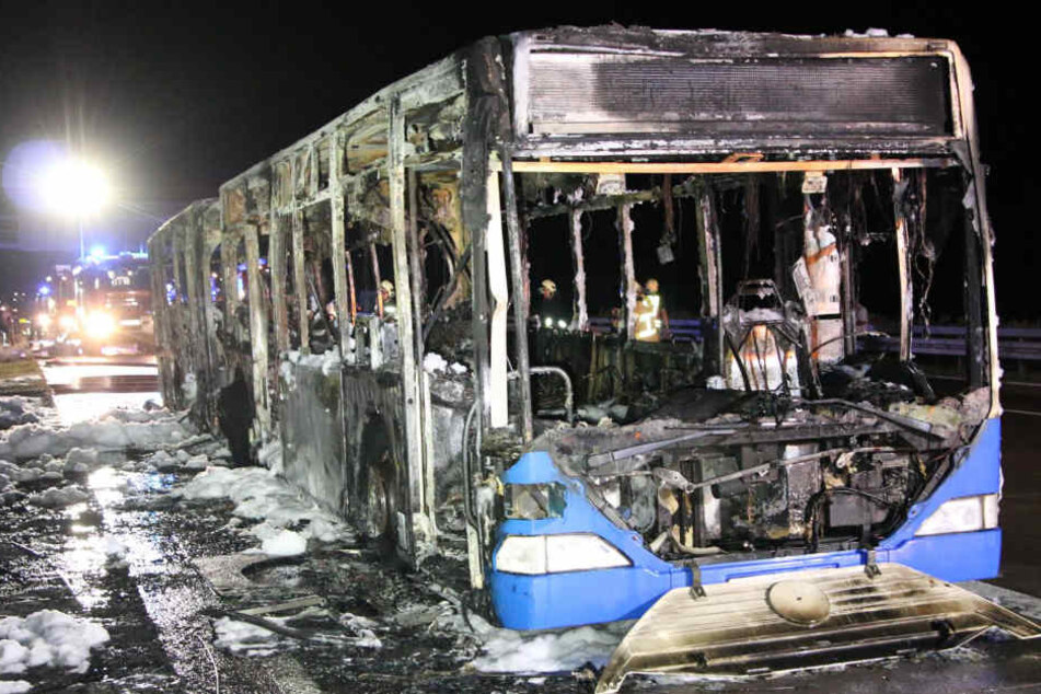 Viel ließen die Flammen vom Gelenkbus nicht übrig.