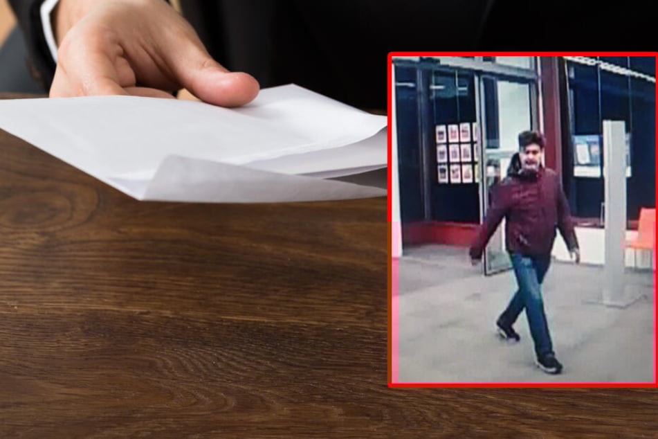 Die Polizei sucht diesen Mann, der eine vermeintlich gefährlichen Umschlag in einer Bank in Herrsching ablegte.