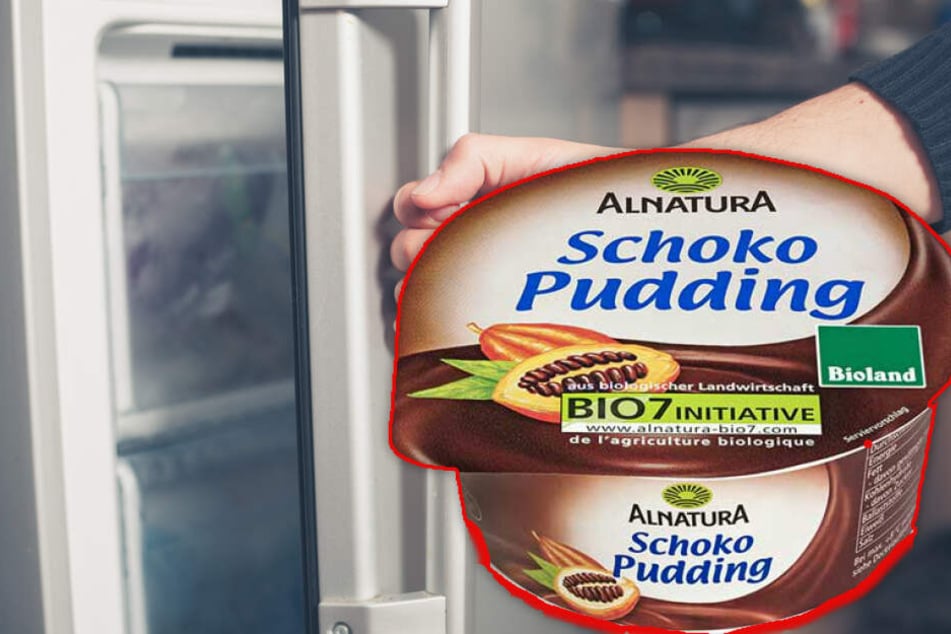 Fotomontage: In den 150-Gramm-Bechern des Schokopuddings von #Alnatura könnten Glassplitter stecken.