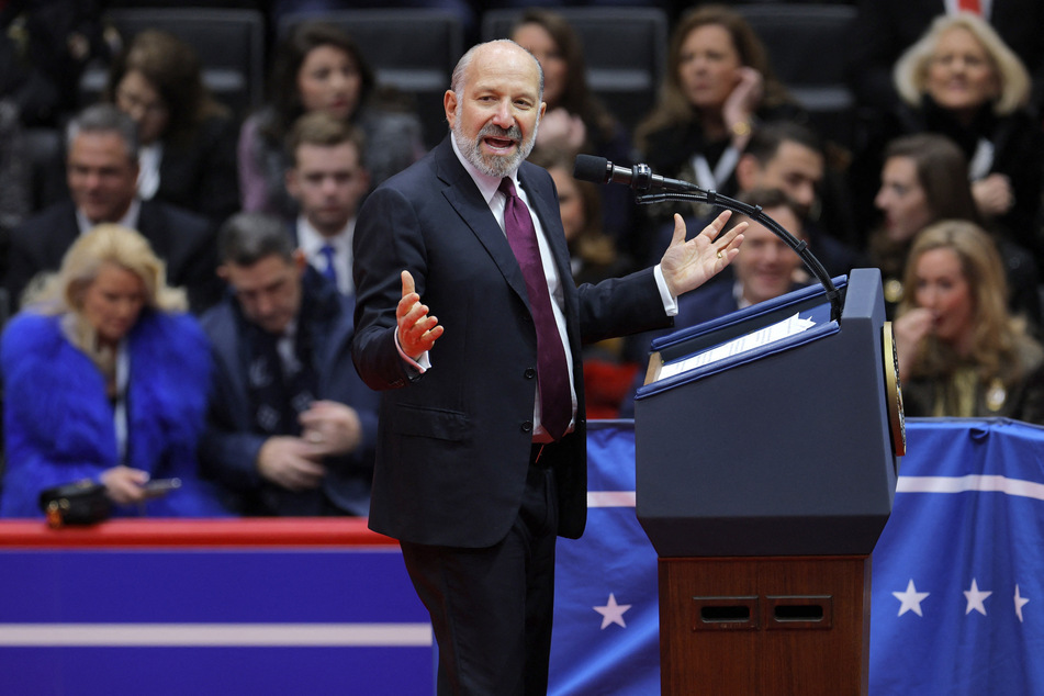 US Commerce Secretary nominee Howard Lutnick speaks inside the Capital One Arena on the inauguration day of Donald Trump's second presidential term on January 20, 2025.