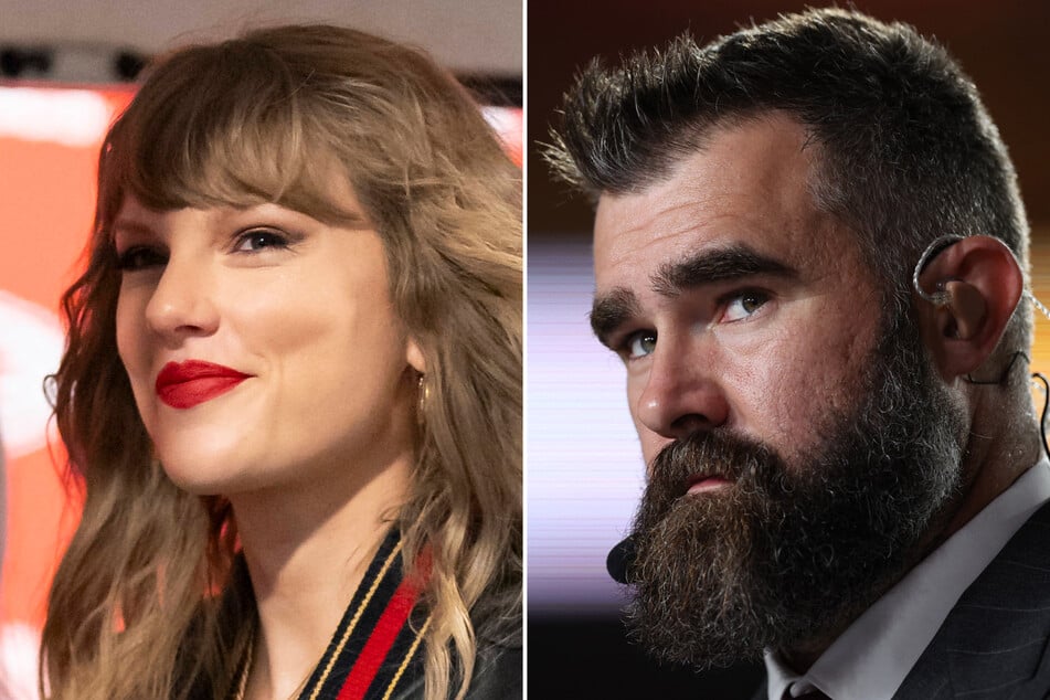 Jason Kelce (r.) opened up about his viral defense of Taylor Swift (l.) and his brother Travis during ESPN's Monday Night Countdown.