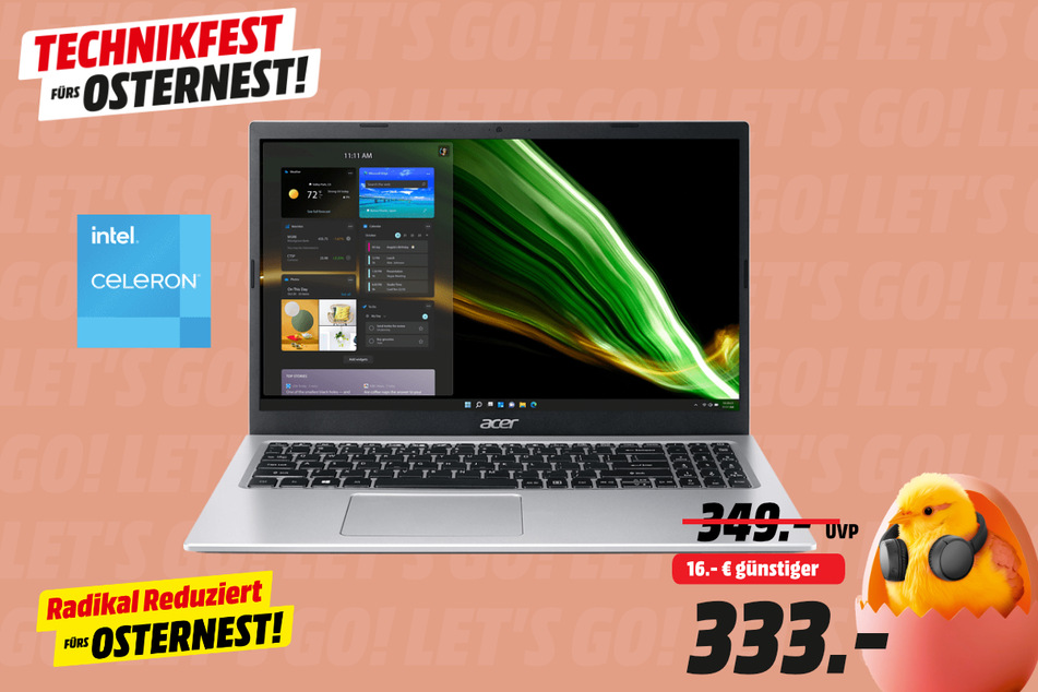 Acer-Notebook für 333 statt 349 Euro.