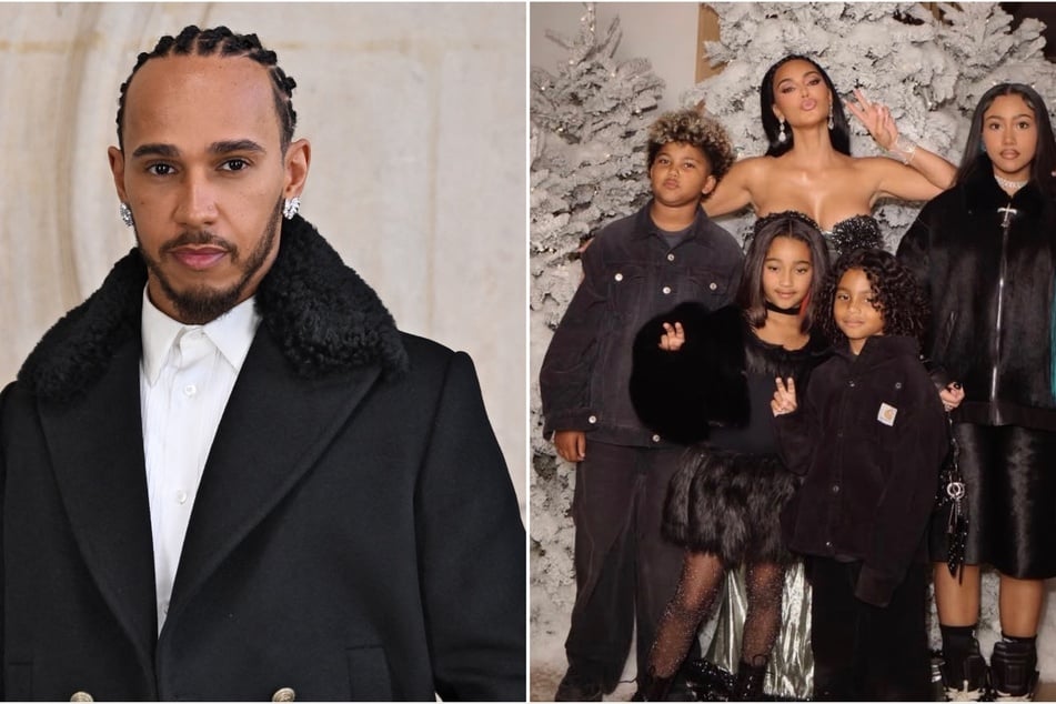 How do Kim Kardashian's kids feel about her alleged romance with Lewis Hamilton (l)?