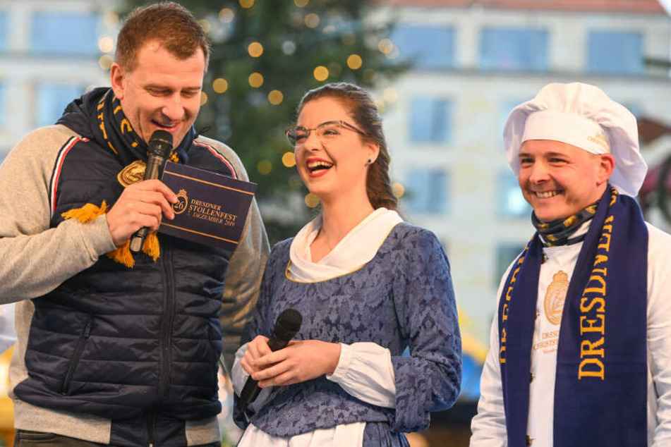 Stollenmädchen Veronika Weber 23 mit René Kindermann (44, l.) und Andreas Wippler (42).