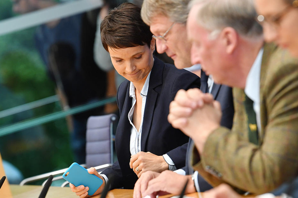Betretene Mienen bei der AfD. Alexander Gauland (76, r.) und Jörg Meuthen (56, m.) empfinden den Schritt von Frauke Petry (42, l.) als falsch.