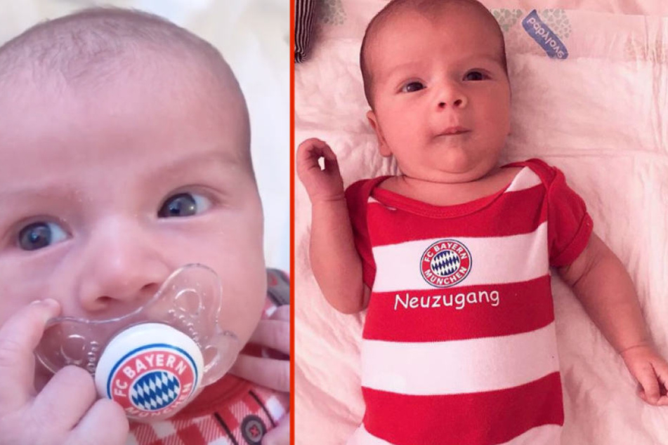 Der kleine Milan von Jenefer Riili und Matthias Höhn in voller FC Bayern-Montur.