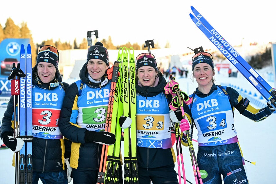 Die schwedischen Biathleten um Hanna (30, 2.v.r.) und Elvira Öberg (26, r.) beneiden ihre Konkurrenz aus Frankreich nicht.