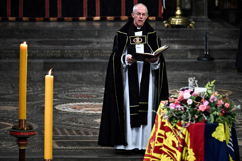 The Archbishop of Canterbury Justin Welby gives a reading at the State Funeral Service for the UK's Queen Elizabeth II at Westminster Abbey in London.