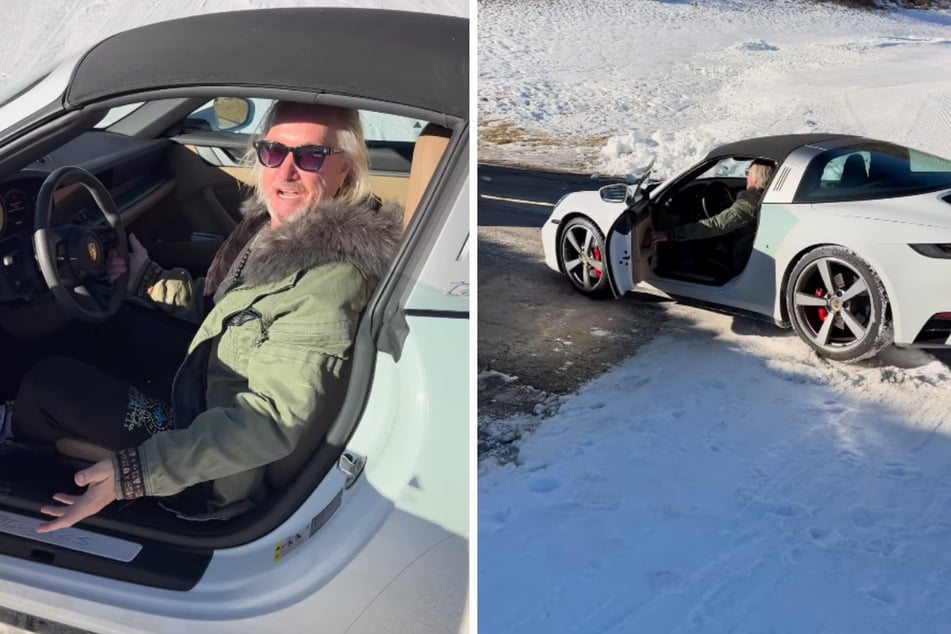 Robert Geiss (60) ist mit seinem Porsche 911er Targa im Schnee stecken geblieben.