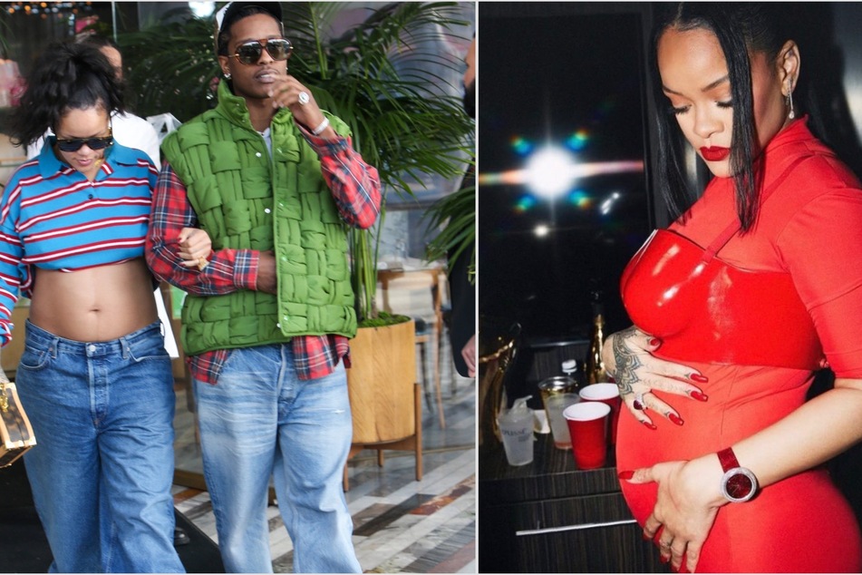 Rihanna (r.) is still rocking head-turning maternity fashion amid the summer heat.