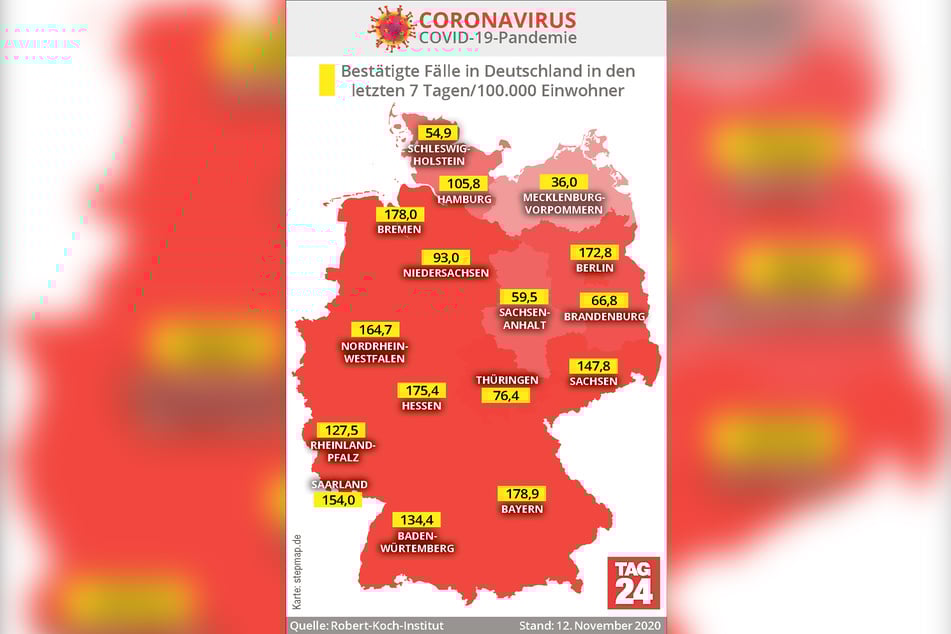 Die aktuellen Inzidenz-Werte in den Bundesländern.