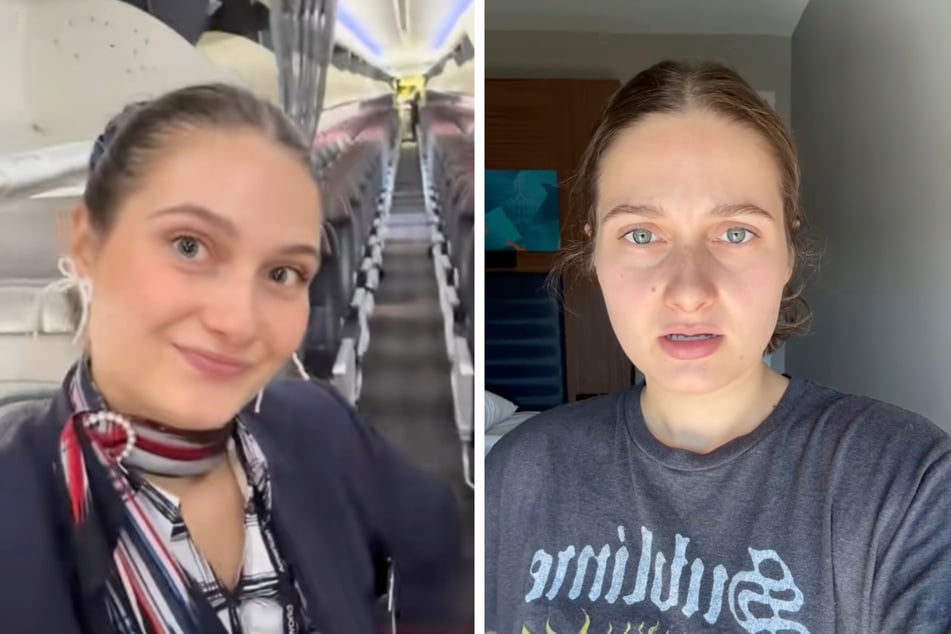 Liz (29) fühlt sich im Flugzeug wohl. In ihrem TikTok-Video (r.) kann sie allerdings immer noch nicht recht glauben, was sie erlebt hat.
