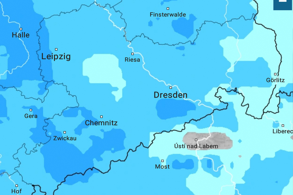 Donnerstag: In ganz Sachsen soll es regnen. Je dunkler der blaue Farbton, desto mehr Niederschlag kommt.