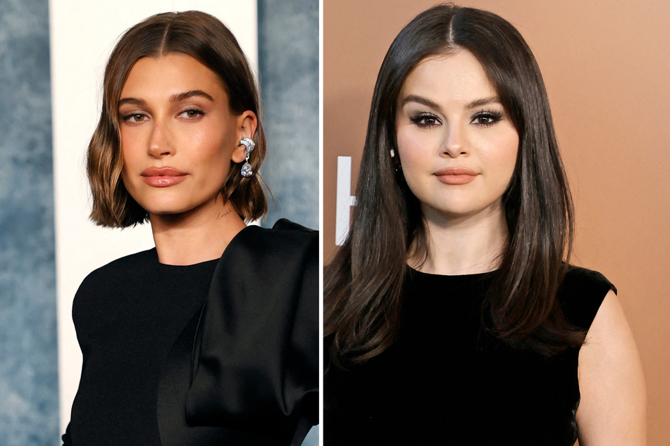Selena Gomez (r) has come to the defense of Hailey Bieber amid their online feud.