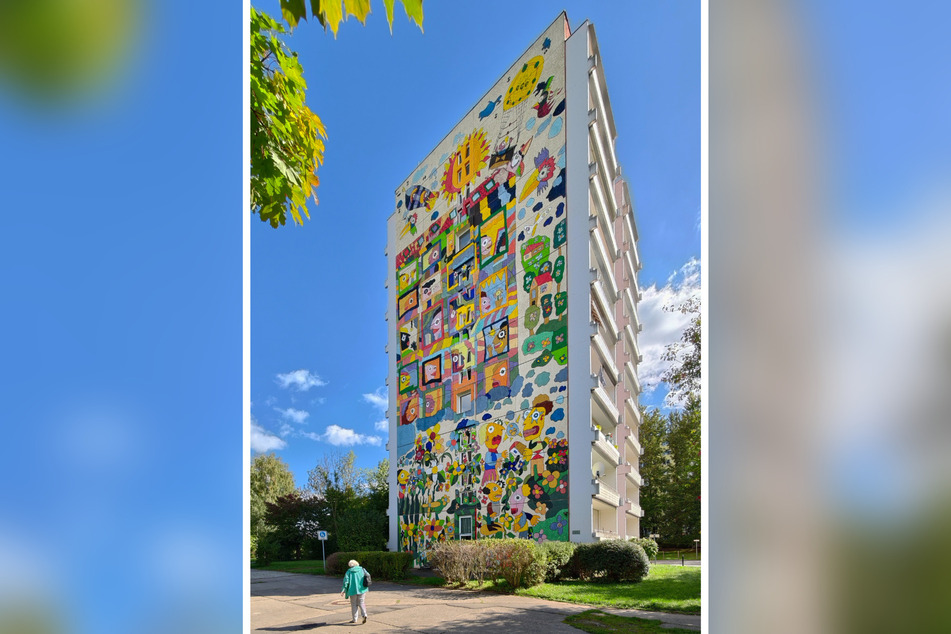 In der Alfred-Neubert-Straße schuf Michael Fischer-Art (56) eine Comic-Fassade auf 650 Quadratmetern.