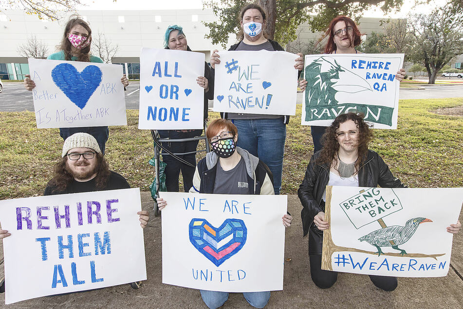 Activision employees strike for fired QA testers rights in Austin, TX.