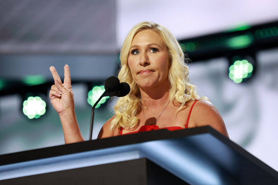 Georgia Representative Marjorie Taylor Greene speaking at the 2024 Republican National Convention in Milwaukee, Wisconsin on July 15, 2024.