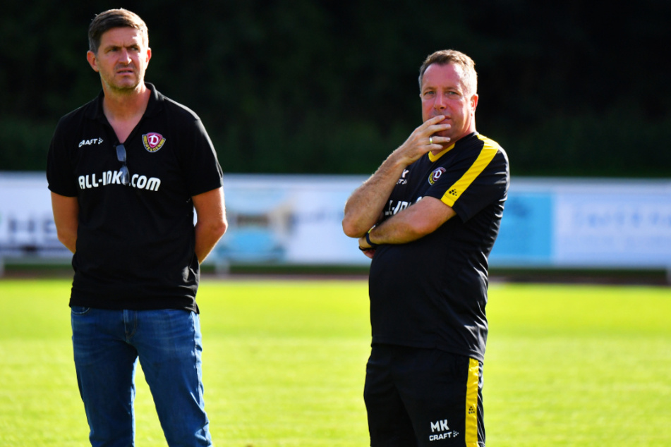 Sportdirektor Ralf Becker (l.) und Trainer Markus Kauczinski gehen seit Sommer bei Dynamo gemeinsam das Projekt Wiederaufstieg an.