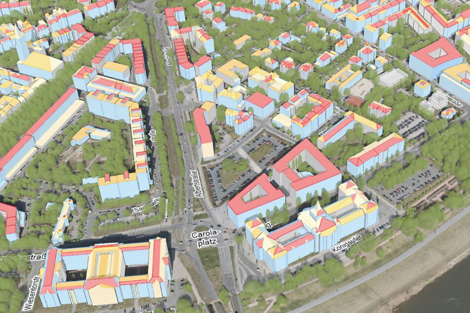 Das 3-D-Solar-Stadtmodell zeigt, wie geeignet Dresdens Dächer für Solaranlagen sind.