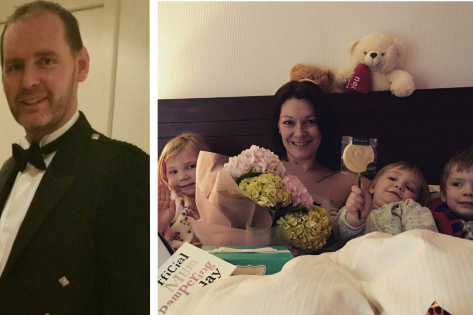 Gemeinsam mit ihren drei Kindern genießt Joan den Muttertag im Jahr 2016 (rechts). Ihr Ehemann Ryan lächelt in die Kamera (links).