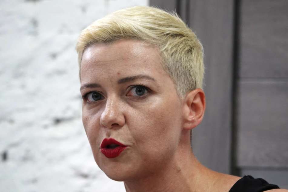 Maria Kolesnikowa (38), Oppositionspolitikerin in Belarus, Flötistin und Expertin für experimentelle Neue Musik, spricht während einer Pressekonferenz der Opposition.