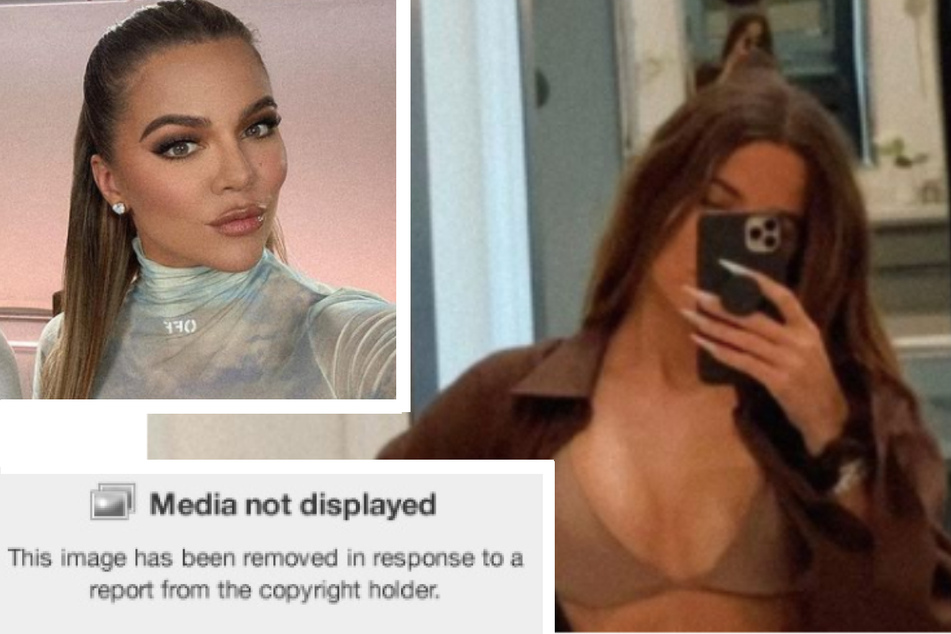 An "unauthorized" photo of Khloé Kardashian was blocked by social media platforms (collage).