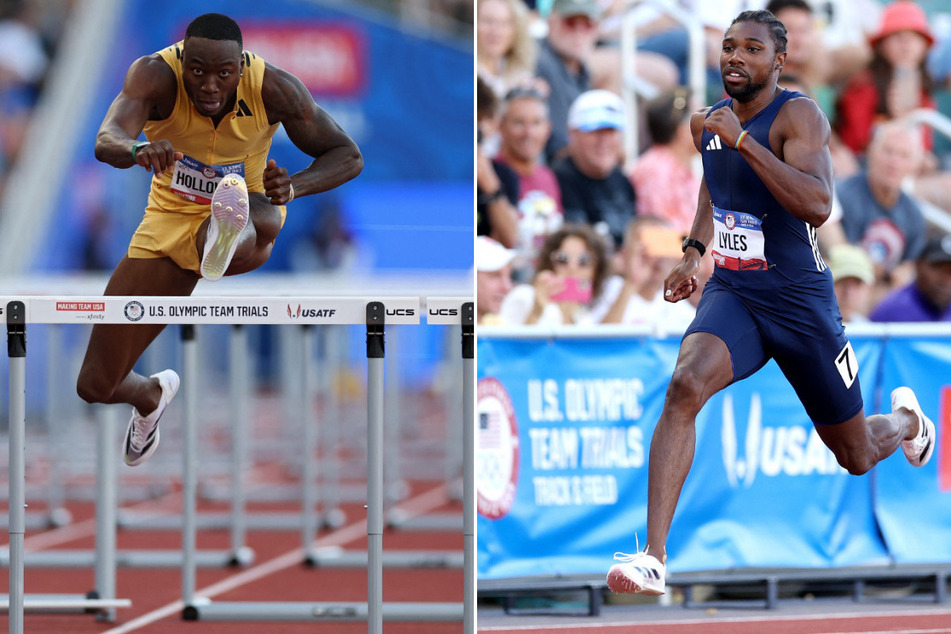 Grant Holloway (l.) won his ticket to Paris for the 110m hurdles, while Noah Lyles won his 200m semifinal heat at the US Olympic trials in Eugene, Oregon.