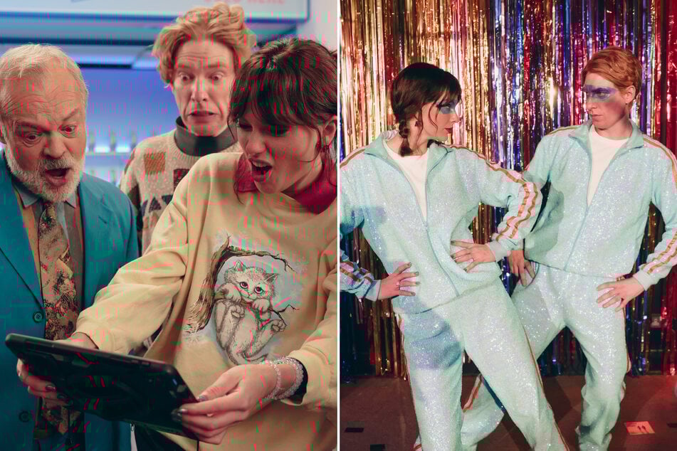 Taylor Swift (c.) has pulled the curtain back on her star-studded music video for Opalite – the latest single from The Life of a Showgirl.