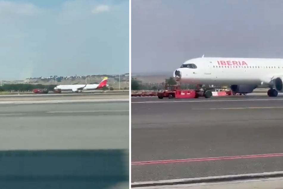 Ein Passagierflugzeug der Gesellschaft Iberia musste kurz nach dem Start zum Abflughafen zurückkehren. Erkennbar waren Schäden an der Front.