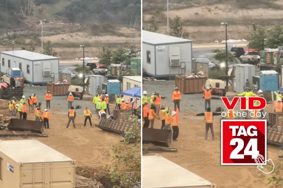 viral videos: Viral Video of the Day for September 20, 2023: Construction workers stretch their stuff!