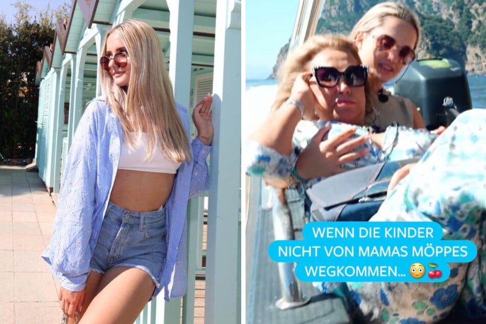 Davina Geiss (20) beschäftigt sich während eines Bootsausflugs intensiv mit den Brüsten von Mama Carmen (58).