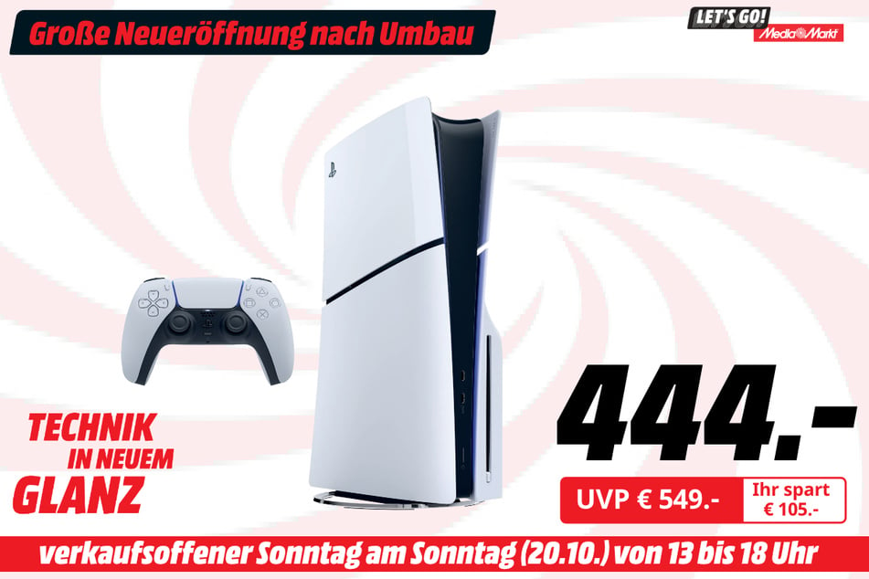 Sony PlayStation 5 Slim für 444 statt 549 Euro.