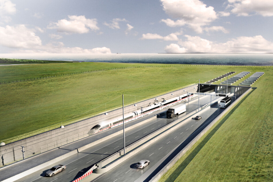 Die Visualisierung zeigt den Eingang zum Fehmarnbelt-Tunnel auf dänischer Seite bei Rodbyhavn.