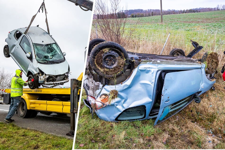 Überschlag auf B172: Toyota-Fahrerin landet im Straßengraben
