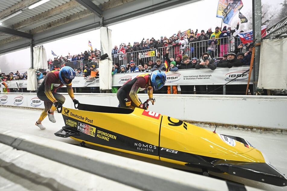 In Altenberg beim Weltcup-Finale starteten Anschieber Alexander Schüller (28, l.) und Pilot Francesco Friedrich (35) als Schnellste.