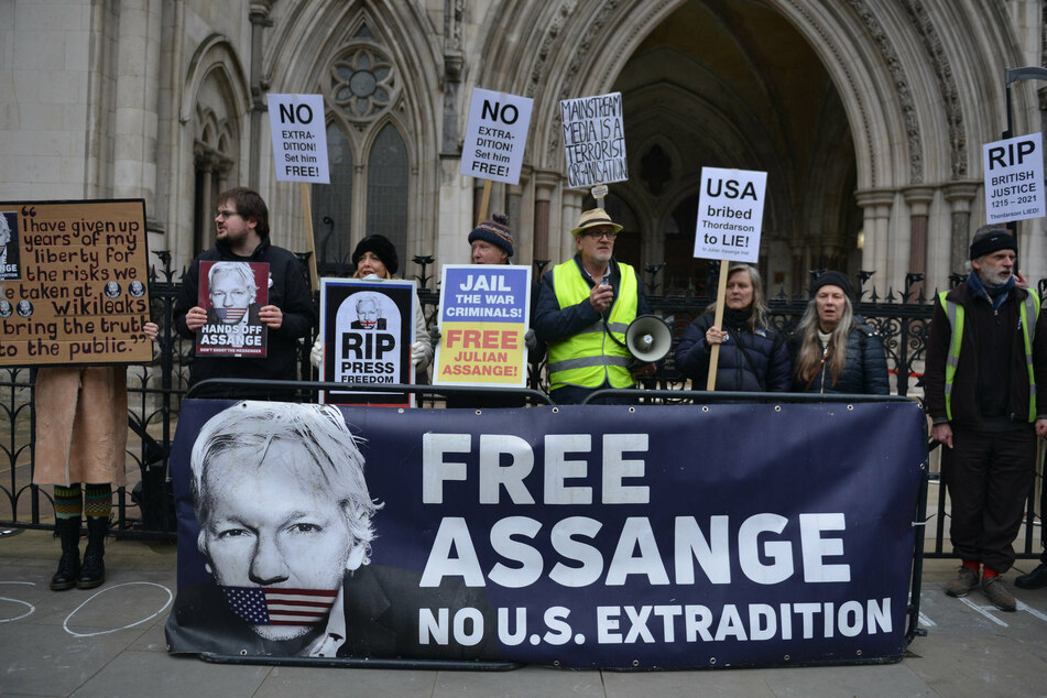 Supporters of Julian Assange protesting his continued imprisonment and possible extradition to the US.