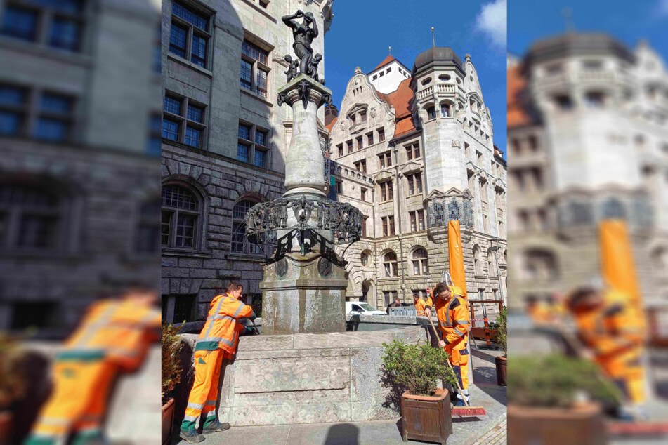 Mit Einschalten des Rathaus-Brunnens auf dem Burgplatz gaben die Handwerker den Startschuss für die diesjährige Brunnensaison.