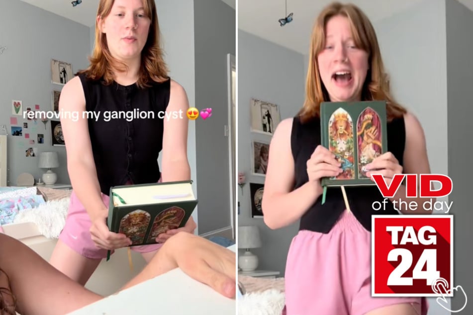 Madeline Coulson and her best friend had a laugh after smashing a ganglion cyst with a book in this hilarious TikTok!