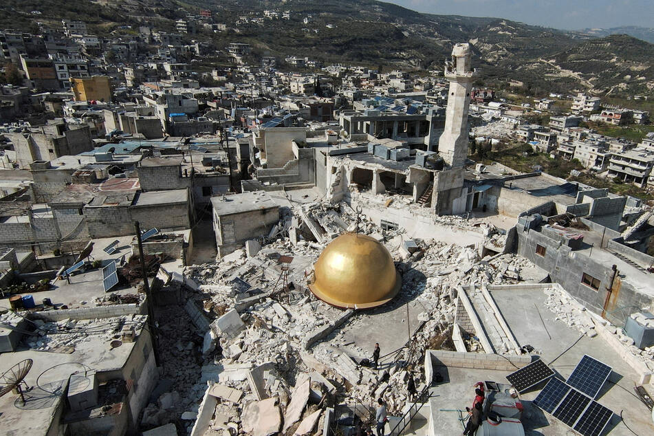 A general view shows a damaged mosque in the aftermath of a deadly earthquake, in rebel-held al-Maland village, in Idlib province, Syria.