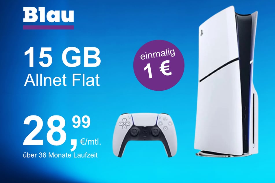 Die PS5 Digital Slim Edition im Blau Allnet M inkl. 15 GB für einmalig nur 1 Euro.