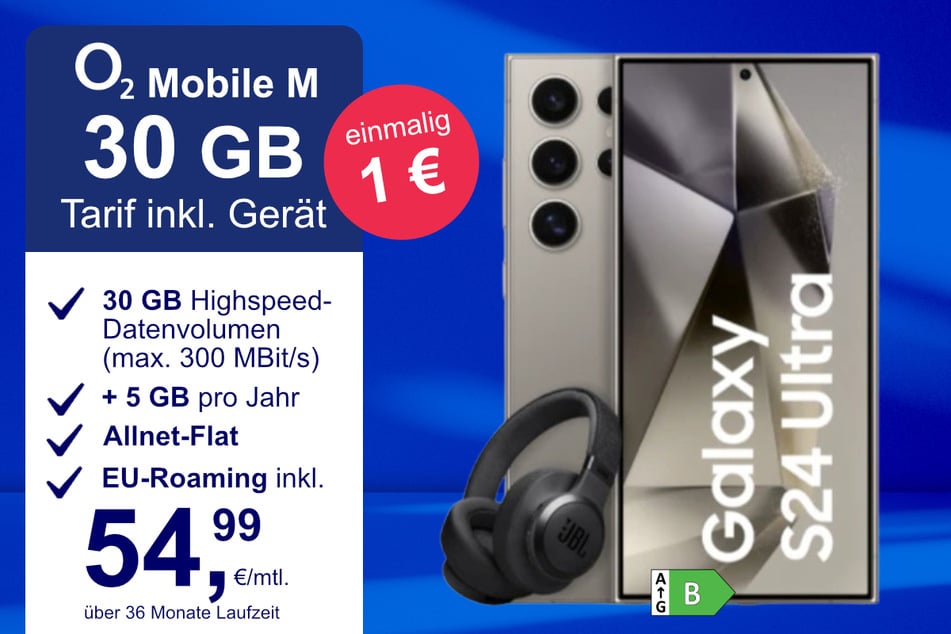 Das Samsung Galaxy S24 Ultra + JBL Live 770NC im o2 Mobile M für einmalig 1 Euro.
