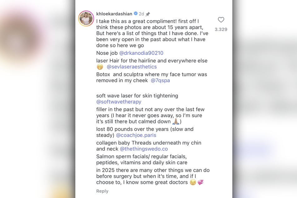 In einem Instagram-Kommentar enthüllte der Reality-Star, welche Eingriffe sie sich hat machen lassen.