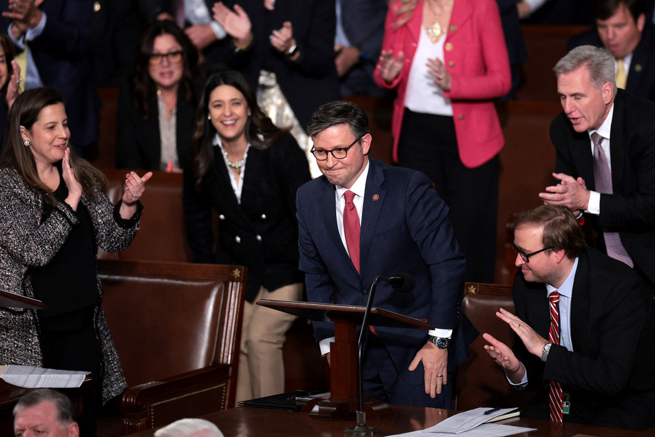 House Republicans applaudd as Rep. Mike Johnson was elected the new Speaker of the House at the Capitol on Wednesday.