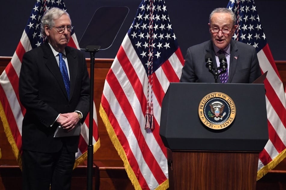 Senate Majority Leader Chuck Schumer (r.) and Minority Leader Mitch McConnell have issued a joint statement in support of US journalist Evan Gershkovich's release from Russian detention.