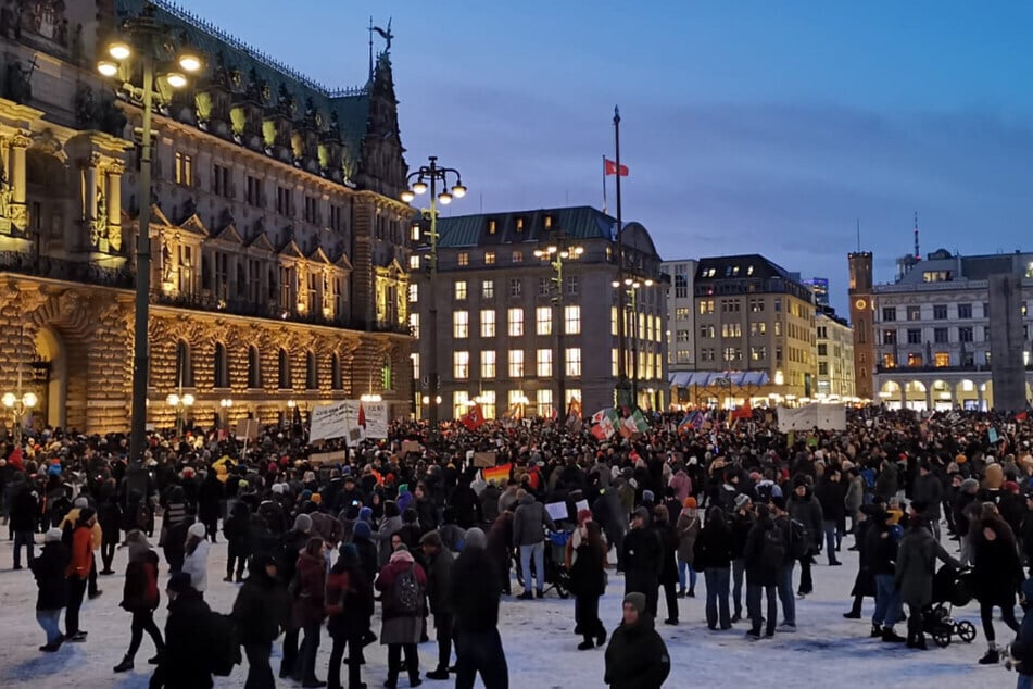 "Hamburg steht auf": Die Polizei hatte eigentlich eine Bannmeile von 350 Metern um das Rathaus eingerichtet.