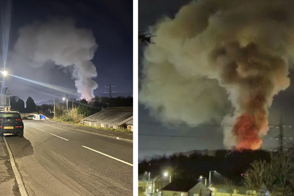 Auf "X"-Bildern sieht man Flammen und eine große Rauchwolke über dem Industriegebiet aufsteigen.