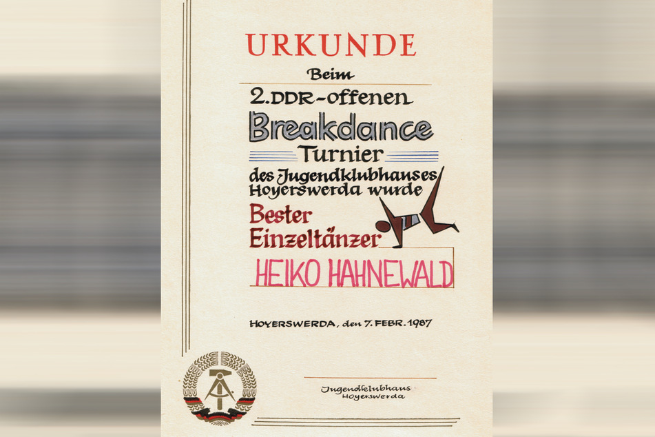 Die Urkunde weist "Hahny" als besten Einzeltänzer der DDR aus.