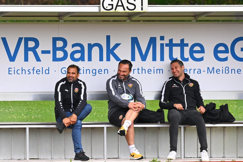 Ulf Kirsten (58, l.) kam mit Thomas Brendel (48, M.) und Stephan Zimmermann (37) zu Besuch im Camp