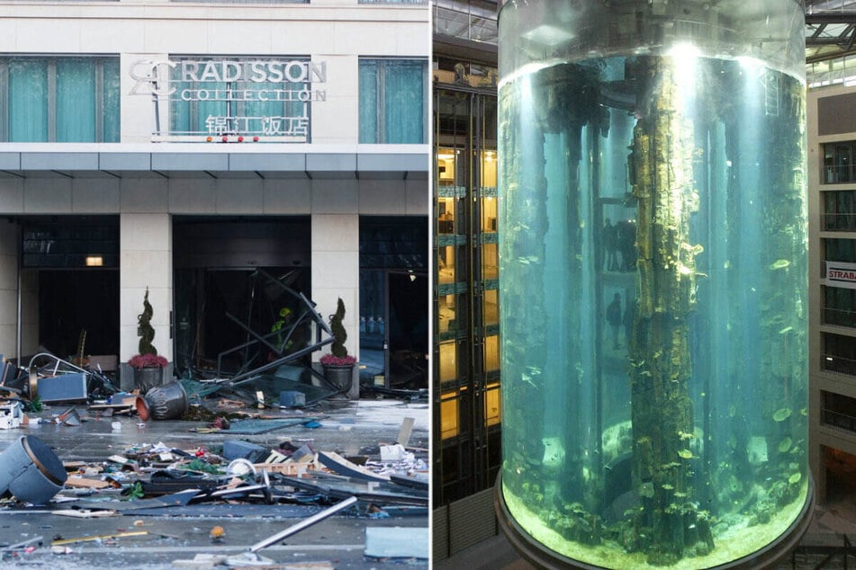 The AquaDom fish tank in Berlin burst unexpectedly on Friday morning.
