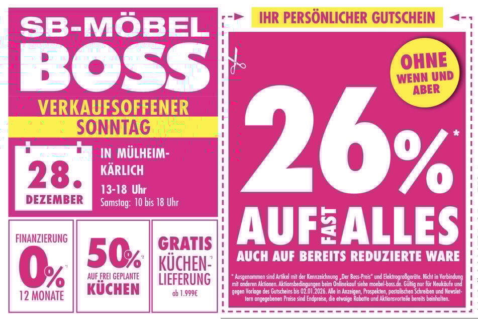 Mit diesem Gutschein könnt Ihr bei Möbel Boss in Mülheim-Kärlich eine Menge Geld sparen.